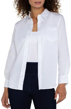 Tops-Liverpool Los Angeles CLASSIC BUTTON FRONT POPLIN SHIRT White