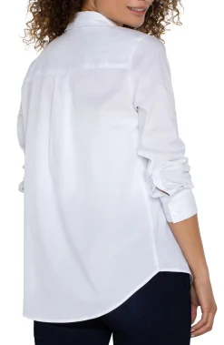 Tops-Liverpool Los Angeles CLASSIC BUTTON FRONT POPLIN SHIRT White