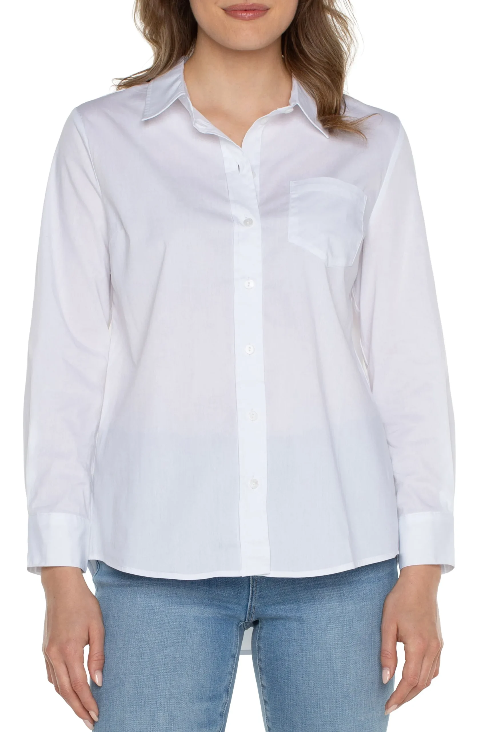Tops-Liverpool Los Angeles CLASSIC BUTTON FRONT POPLIN SHIRT White
