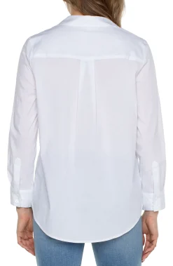 Tops-Liverpool Los Angeles CLASSIC BUTTON FRONT POPLIN SHIRT White
