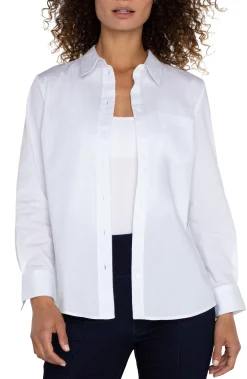 Tops-Liverpool Los Angeles CLASSIC BUTTON FRONT POPLIN SHIRT White