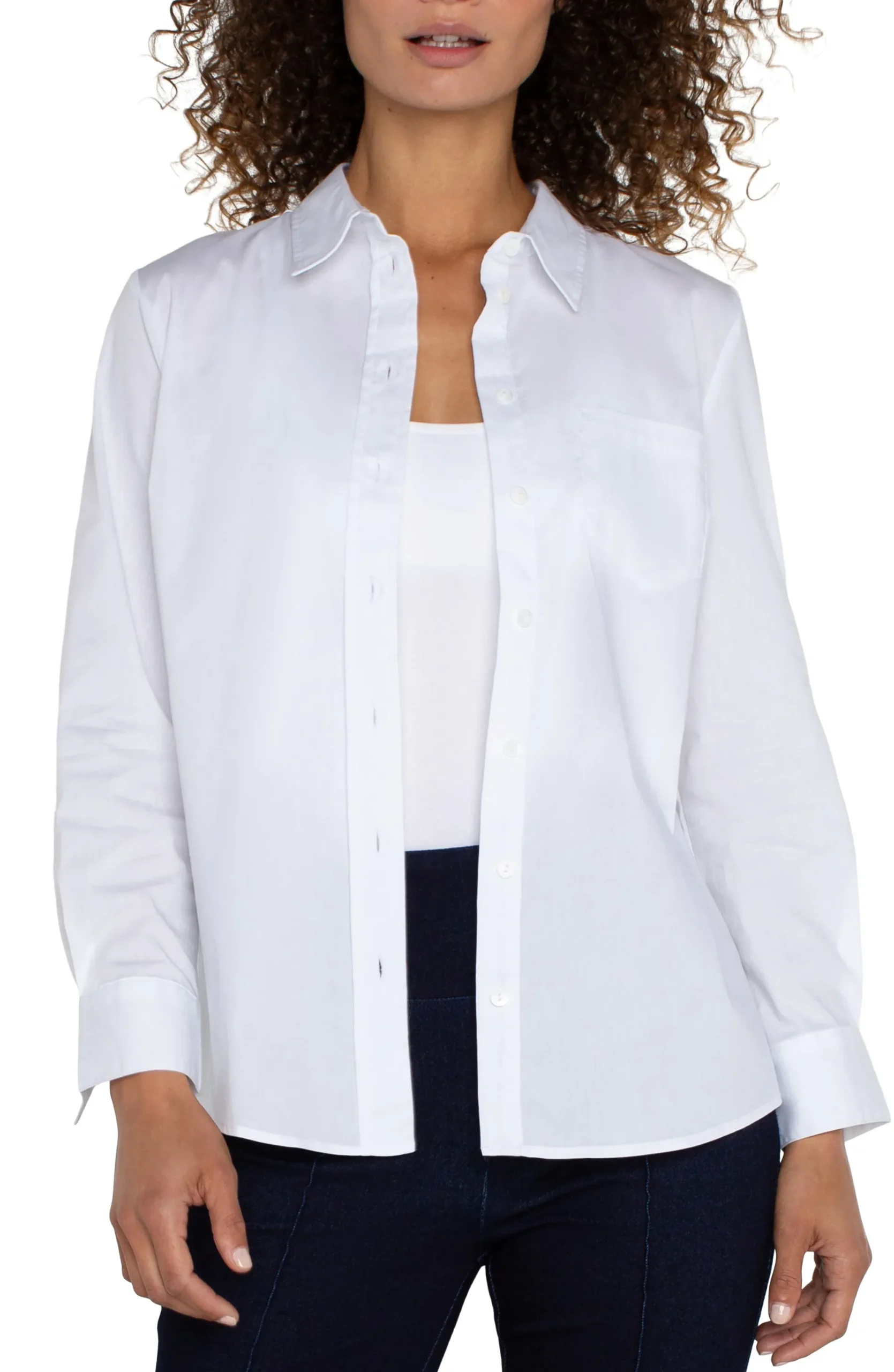 Tops-Liverpool Los Angeles CLASSIC BUTTON FRONT POPLIN SHIRT White