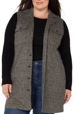 Jackets-Liverpool Los Angeles COATIGAN WITH SWEATER SLEEVES Blacktanherringbone