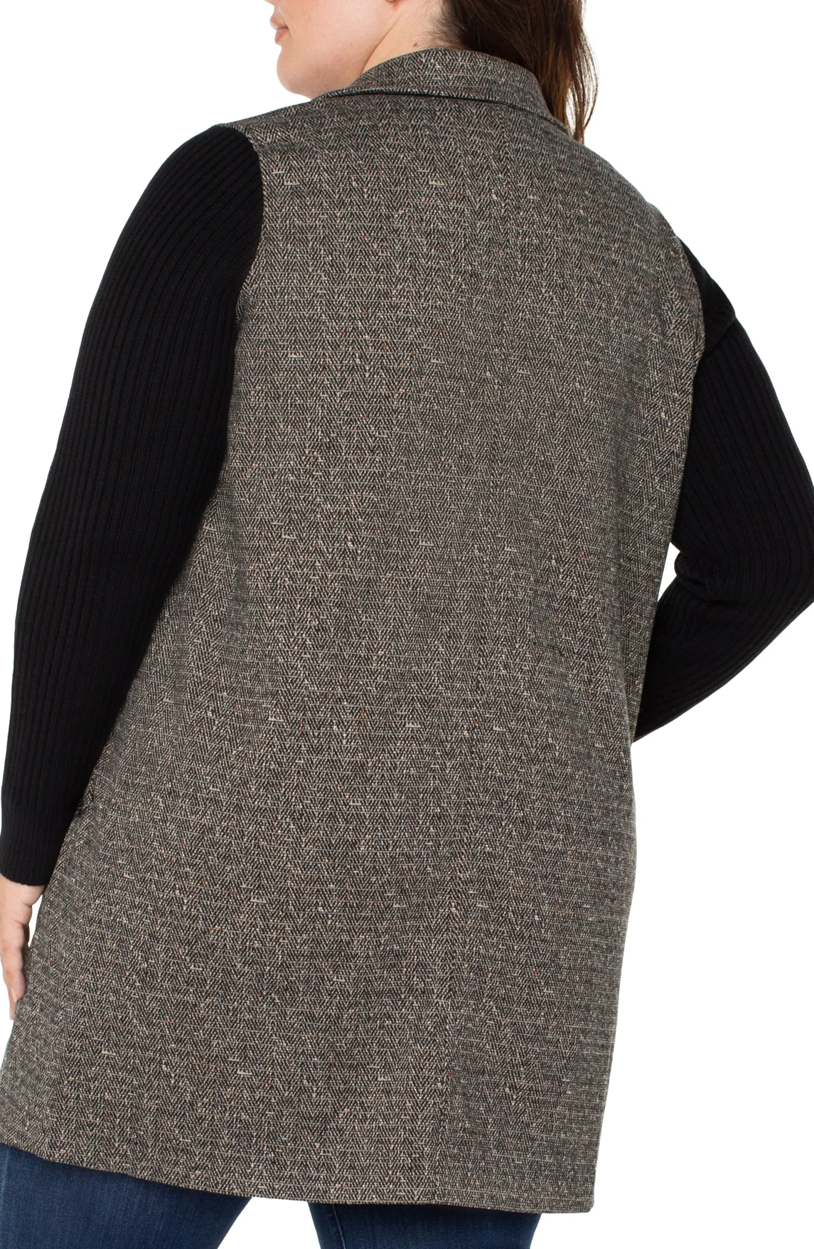 Jackets-Liverpool Los Angeles COATIGAN WITH SWEATER SLEEVES Blacktanherringbone
