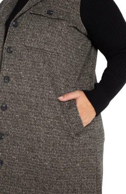 Jackets-Liverpool Los Angeles COATIGAN WITH SWEATER SLEEVES Blacktanherringbone