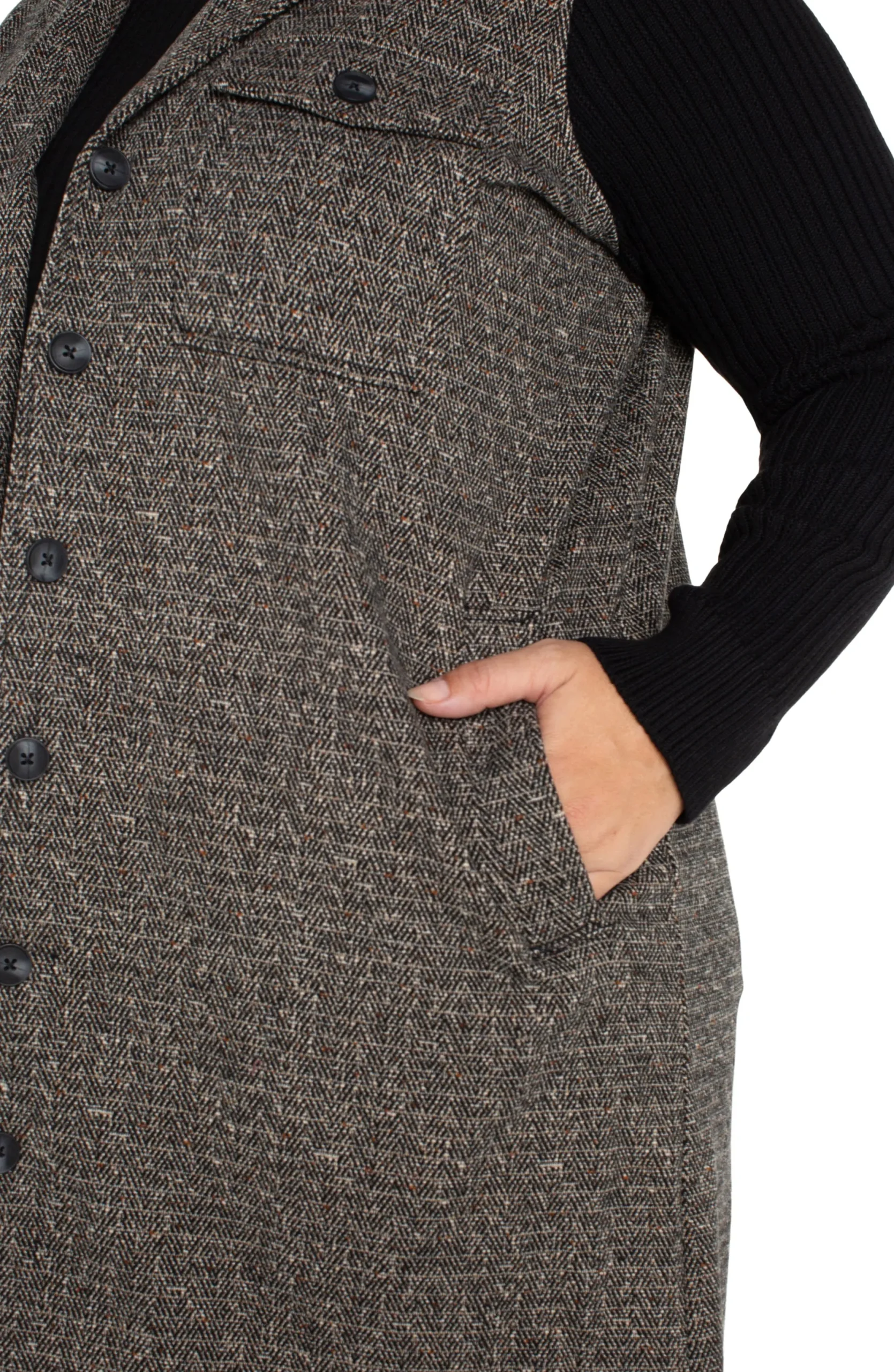 Jackets-Liverpool Los Angeles COATIGAN WITH SWEATER SLEEVES Blacktanherringbone