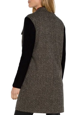 Coatigans-Liverpool Los Angeles COATIGAN WITH SWEATER SLEEVES Blacktanherringbone
