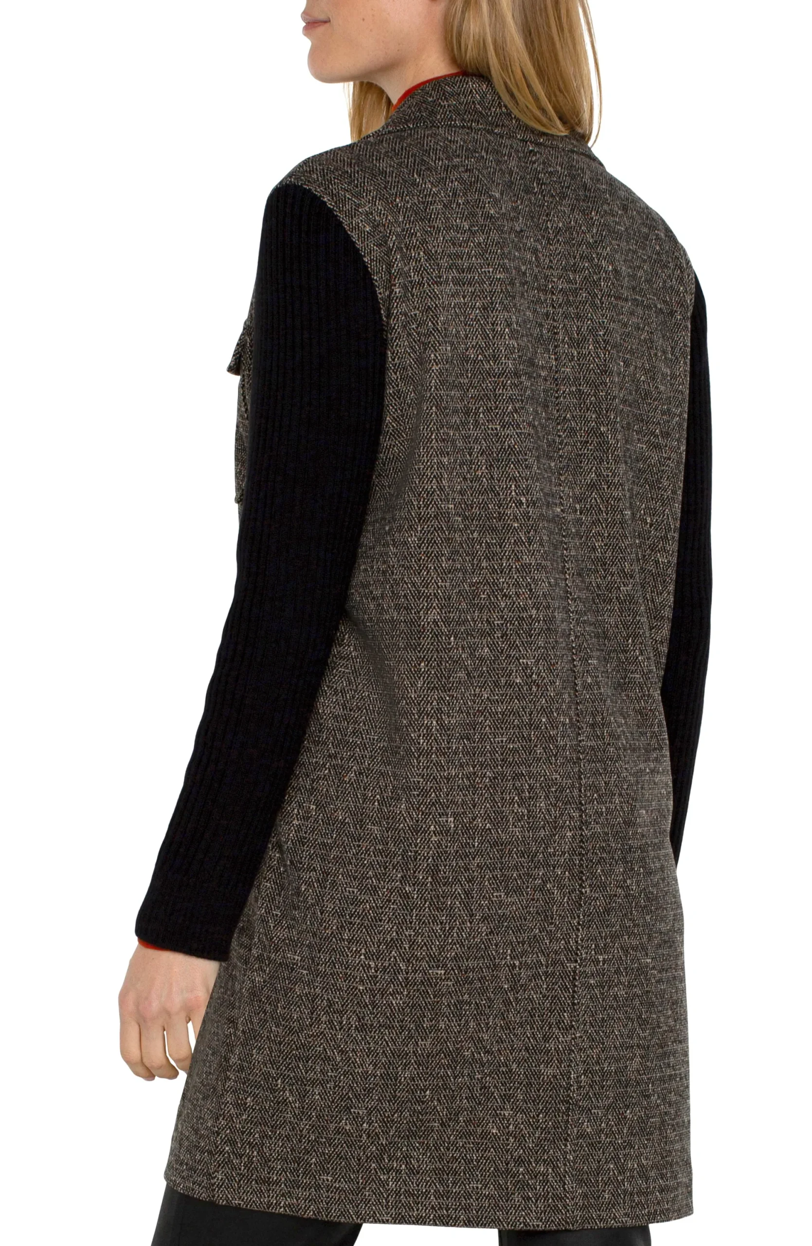 Coatigans-Liverpool Los Angeles COATIGAN WITH SWEATER SLEEVES Blacktanherringbone
