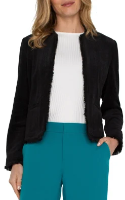 Jackets-Liverpool Los Angeles COLLARLESS JACKET WITH FRAYED EDGES Black