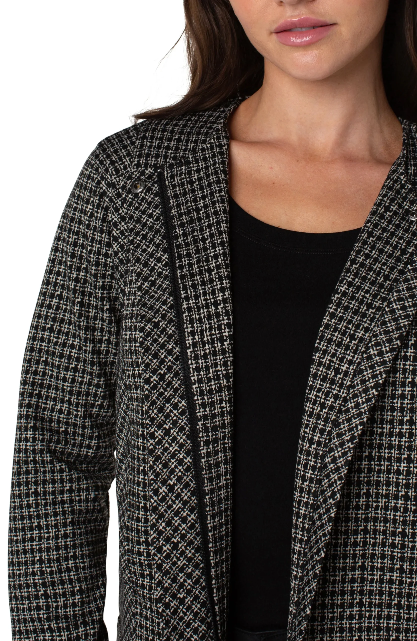 Jackets-Liverpool Los Angeles COLLARLESS ZIP UP JACKET Blacktanlatticeplaid