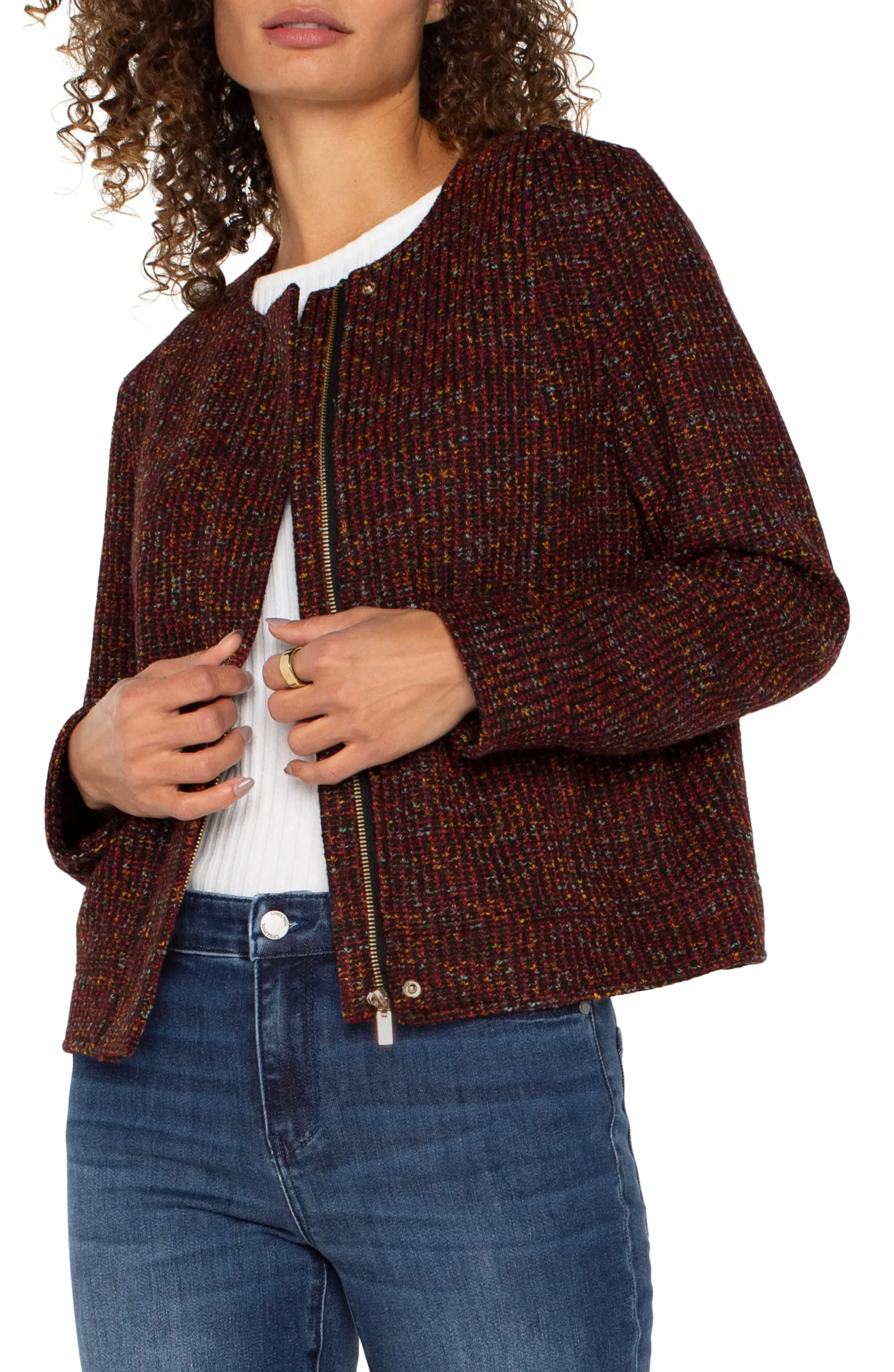 Jackets-Liverpool Los Angeles COLLARLESS ZIP UP JACKET Bordeauxmulti