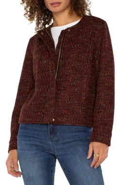 Jackets-Liverpool Los Angeles COLLARLESS ZIP UP JACKET Bordeauxmulti