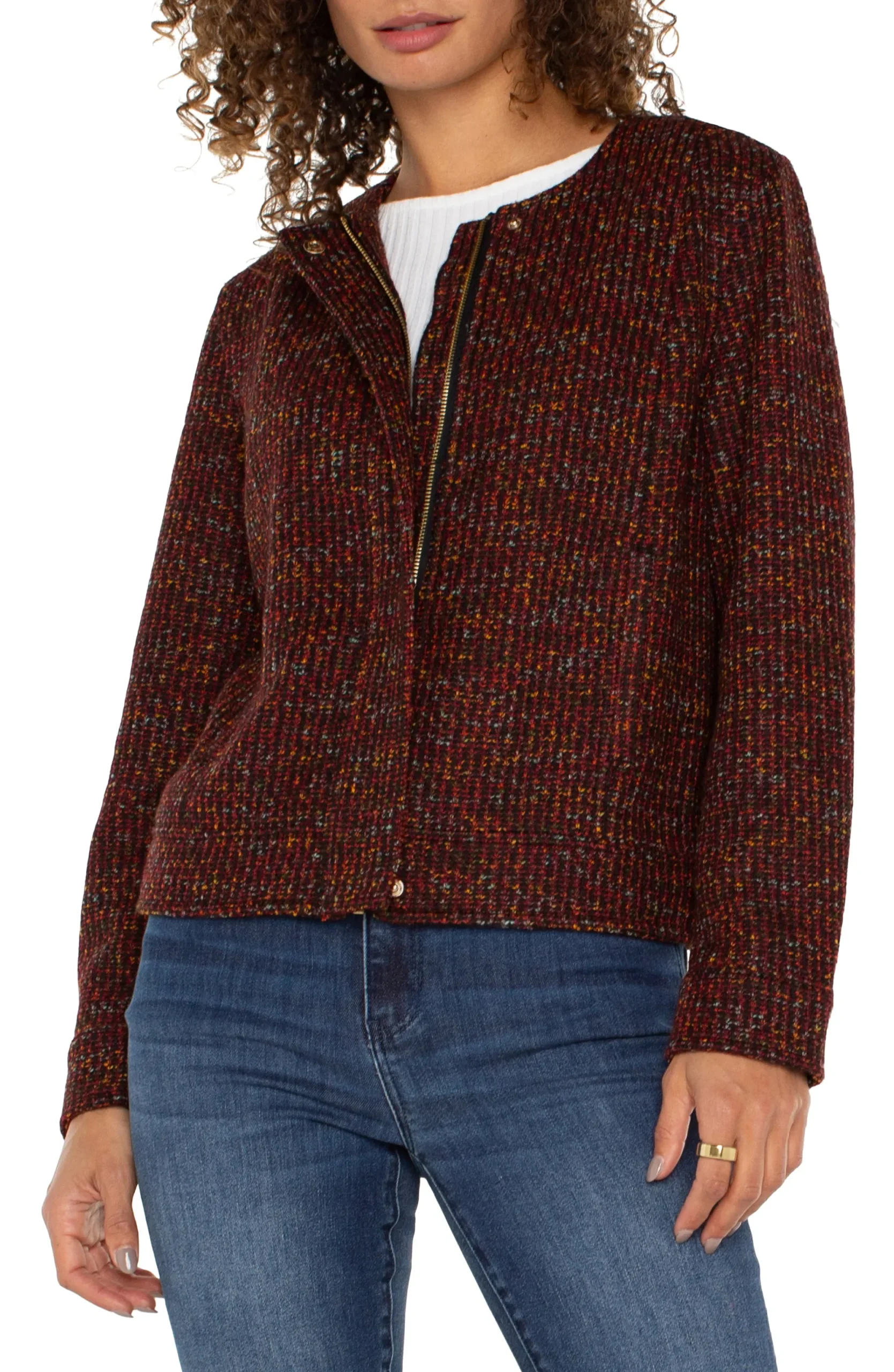 Jackets-Liverpool Los Angeles COLLARLESS ZIP UP JACKET Bordeauxmulti