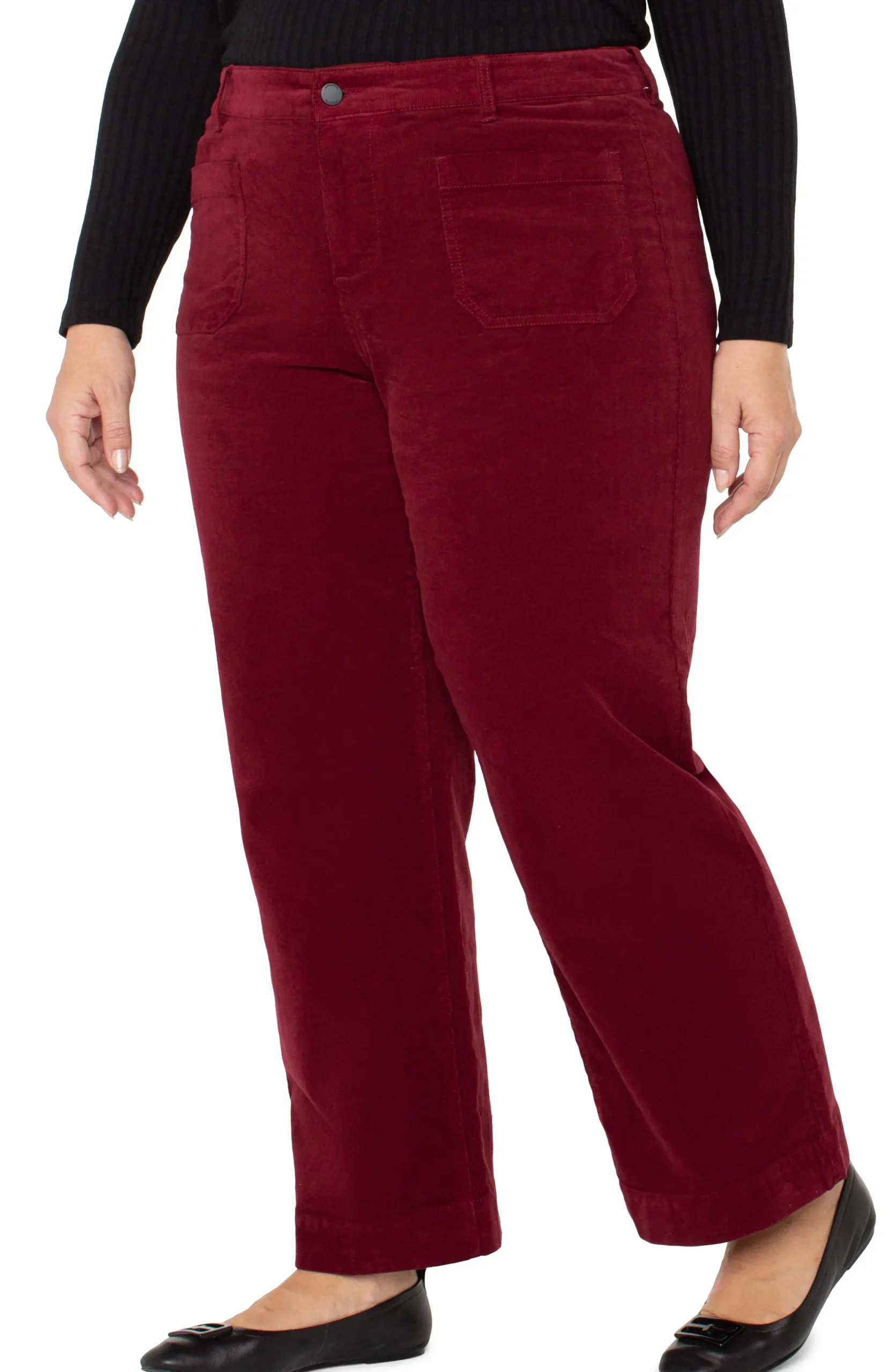 Pants-Liverpool Los Angeles CORDUROY CROP WIDE LEG Ruby