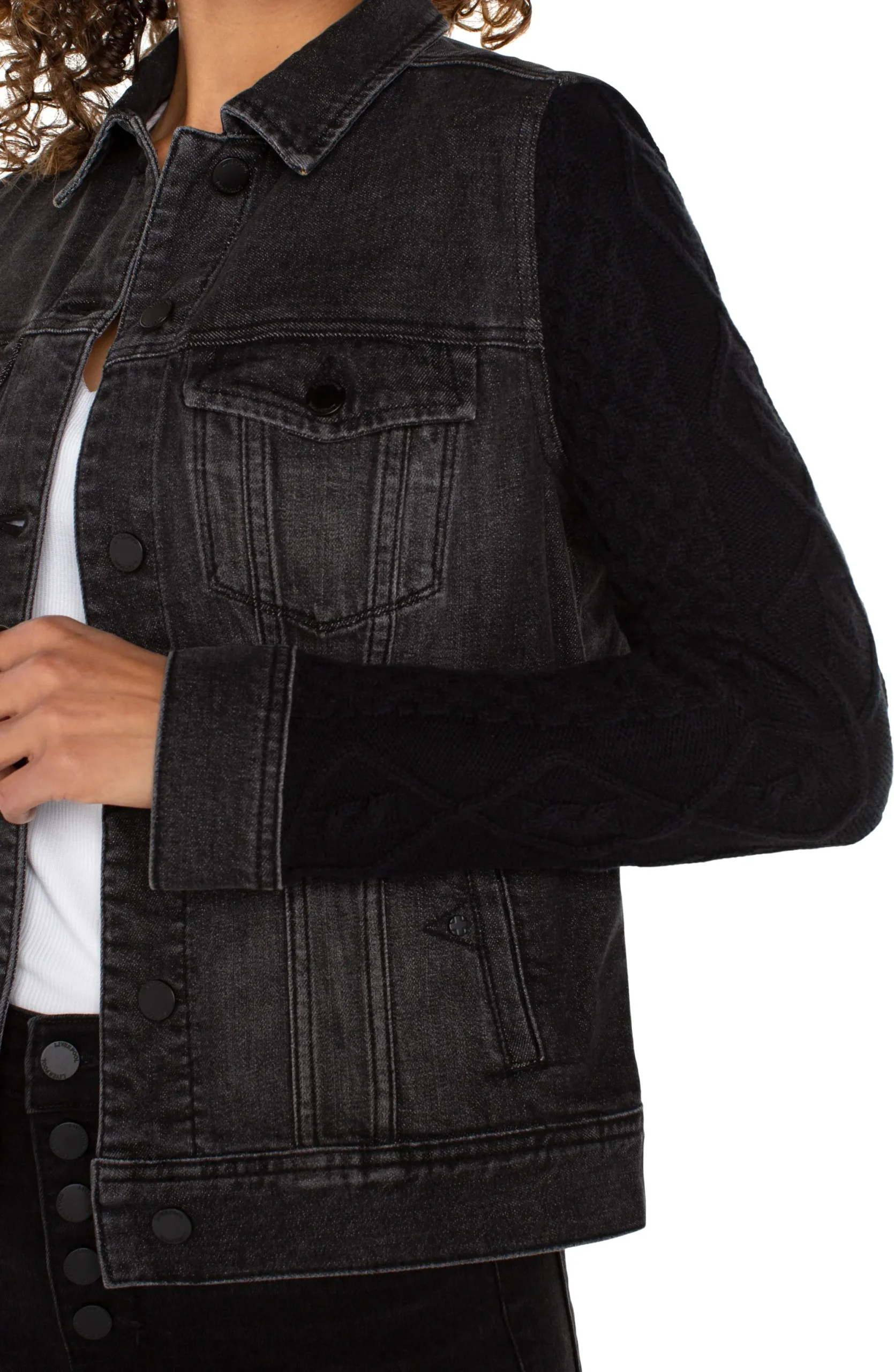 Jackets|Jackets-Liverpool Los Angeles DENIM JACKET WITH SWEATER SLEEVES Arvisdrive