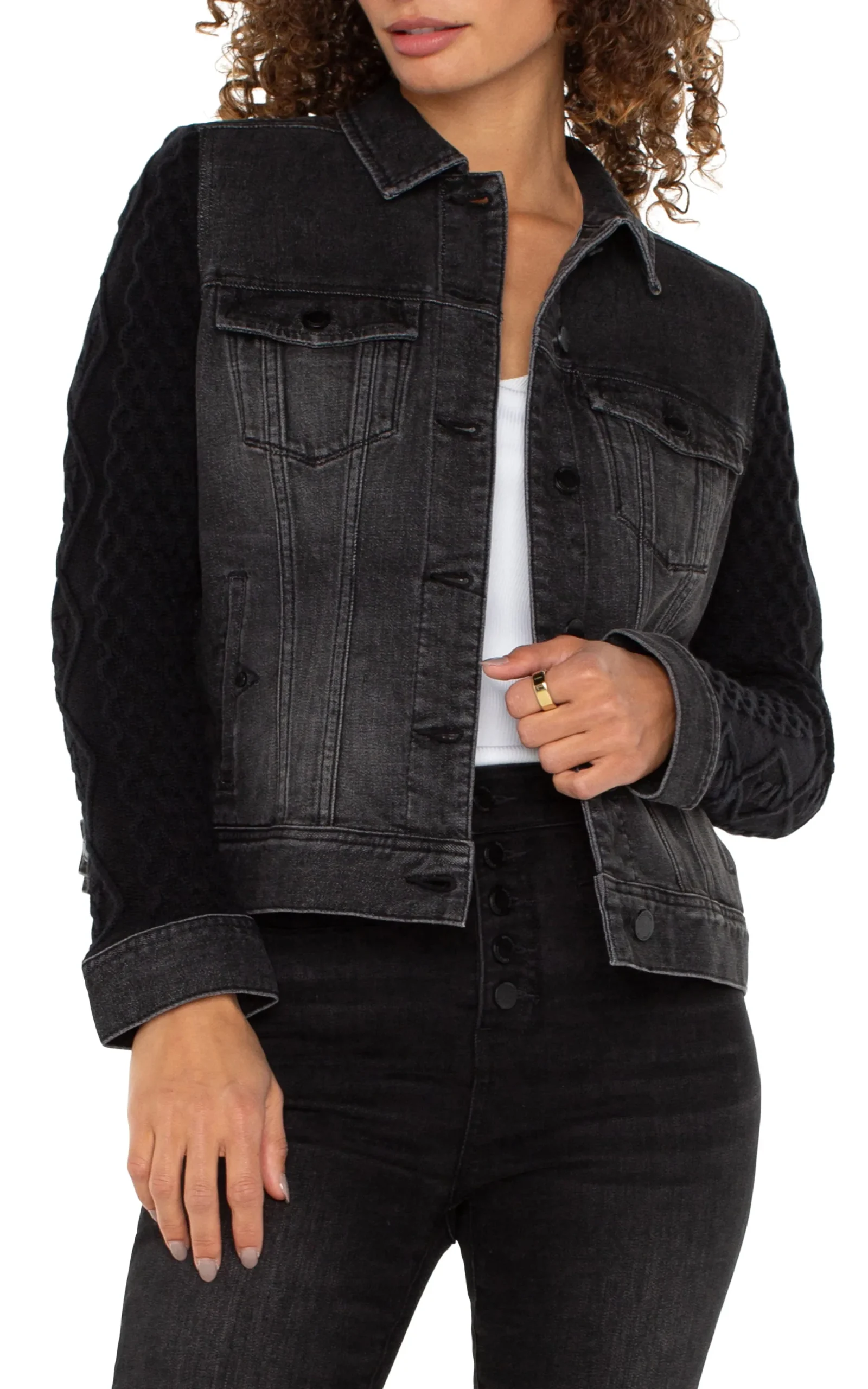 Jackets|Jackets-Liverpool Los Angeles DENIM JACKET WITH SWEATER SLEEVES Arvisdrive