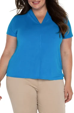 Tops-Liverpool Los Angeles DOLMAN SLEEVE KNIT TOP WITH SHAWL COLLAR Divablue