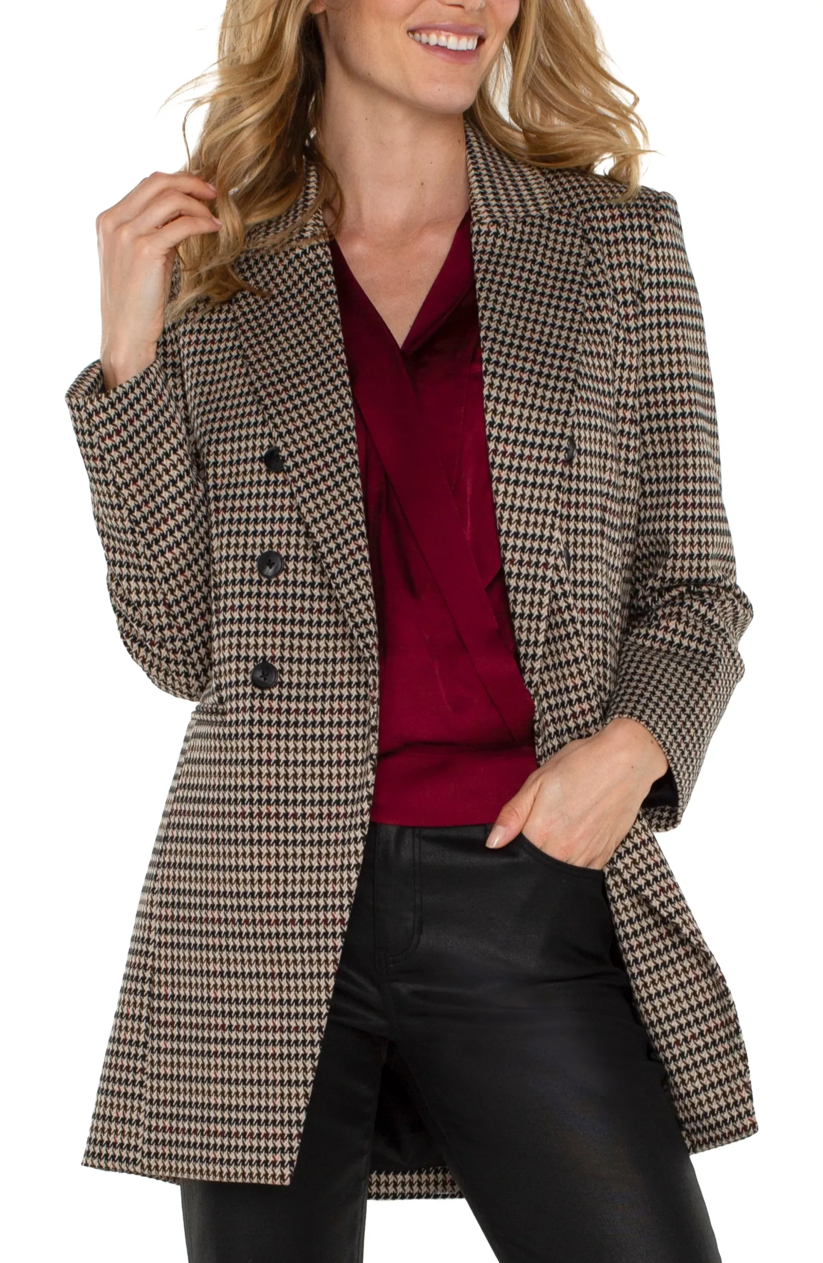 Jackets-Liverpool Los Angeles DOUBLE BREASTED LONGLINE BLAZER Blacktanhoundstooth