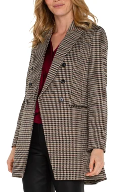 Jackets-Liverpool Los Angeles DOUBLE BREASTED LONGLINE BLAZER Blacktanhoundstooth