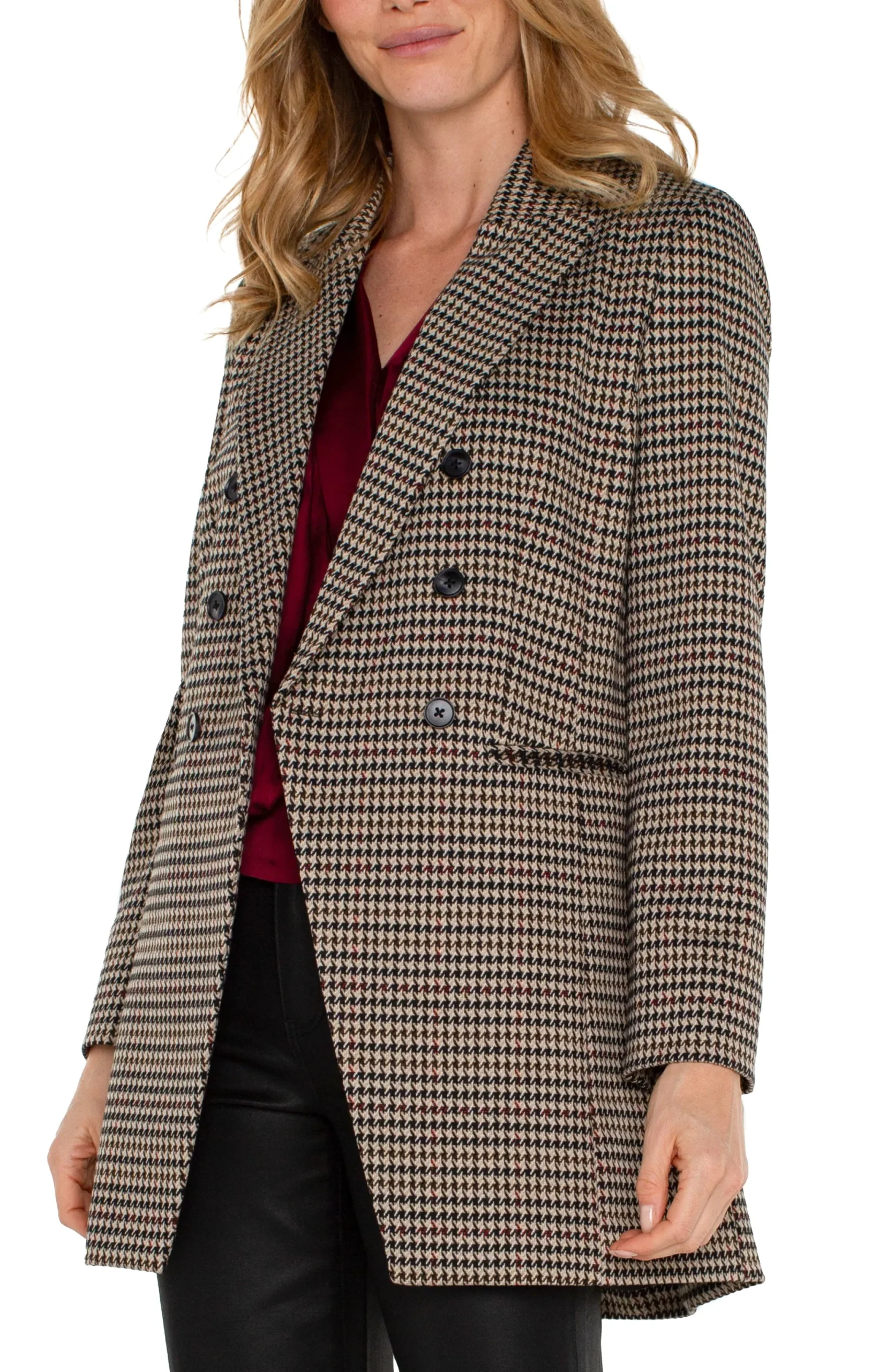 Jackets-Liverpool Los Angeles DOUBLE BREASTED LONGLINE BLAZER Blacktanhoundstooth