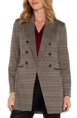 Jackets-Liverpool Los Angeles DOUBLE BREASTED LONGLINE BLAZER Blacktanhoundstooth