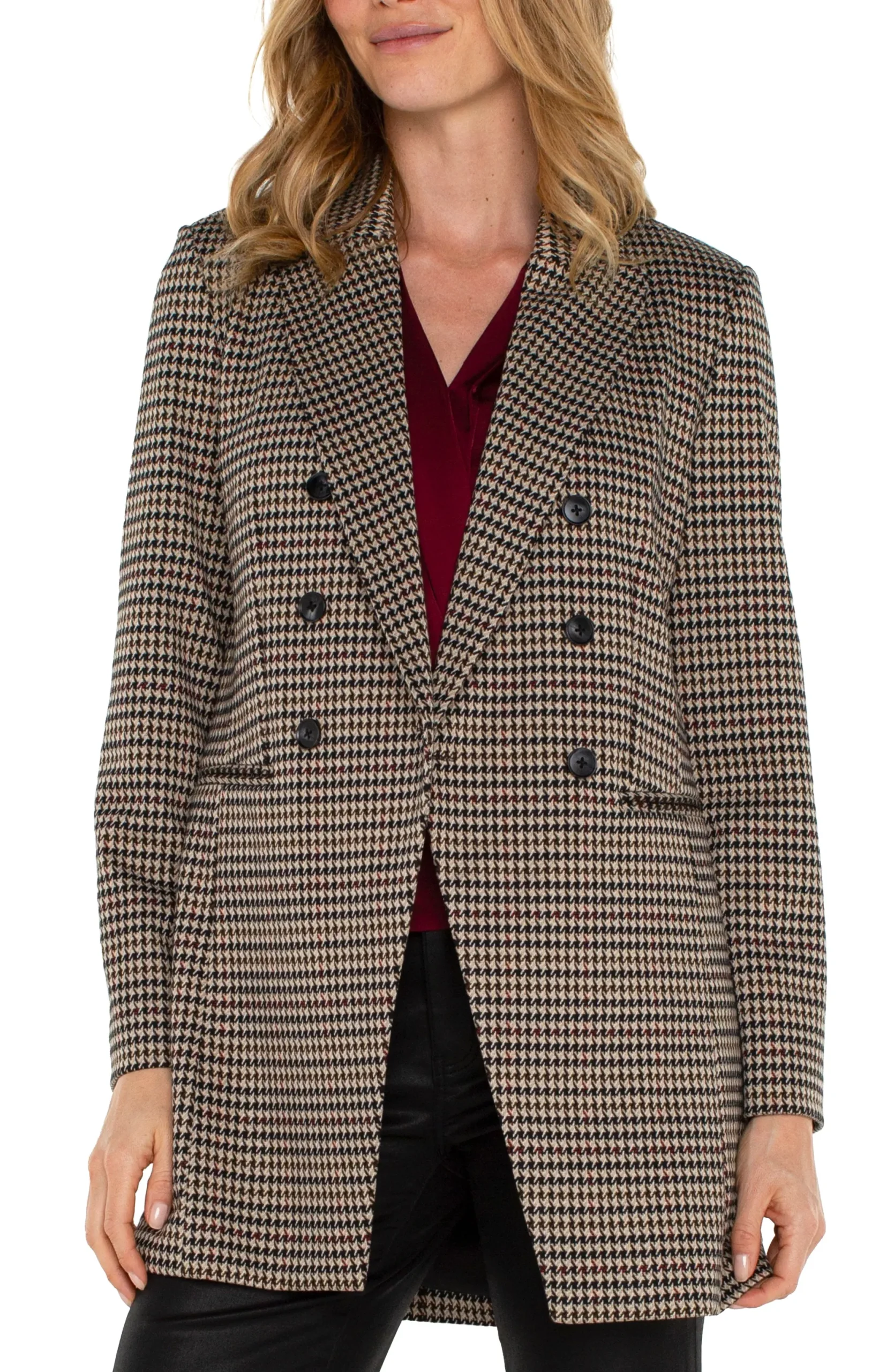 Jackets-Liverpool Los Angeles DOUBLE BREASTED LONGLINE BLAZER Blacktanhoundstooth