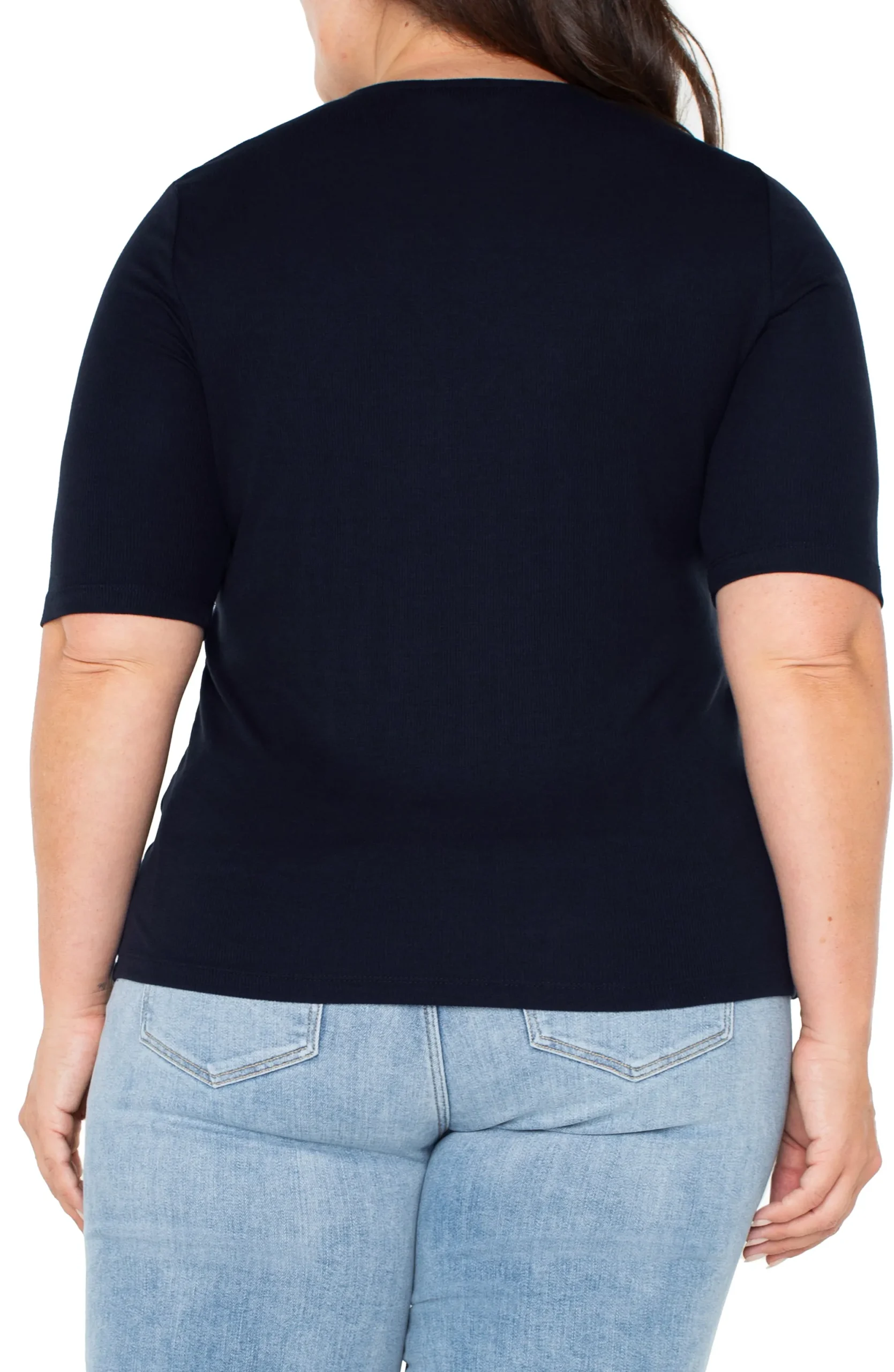 Tops-Liverpool Los Angeles DOUBLE LAYER V-NECK RIB KNIT TOP Darknavy