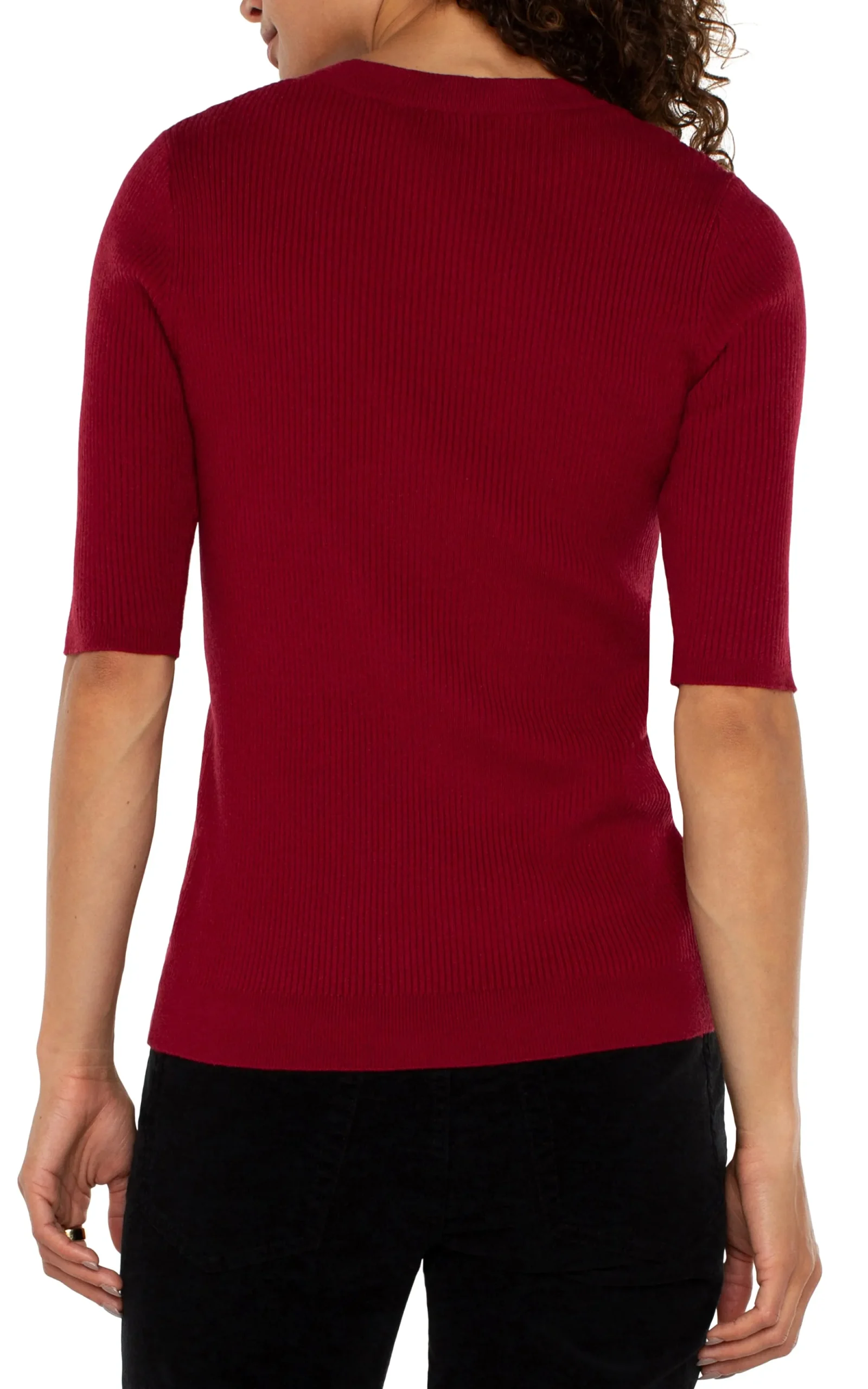 Sweaters-Liverpool Los Angeles ELBOW SLEEVE CREW NECK SWEATER Rubyred