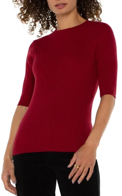 Sweaters-Liverpool Los Angeles ELBOW SLEEVE CREW NECK SWEATER Rubyred