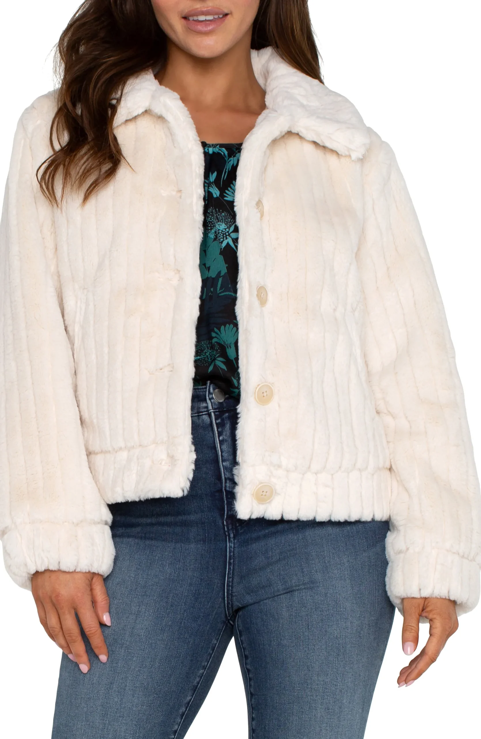 Jackets-Liverpool Los Angeles FAUX FUR TRUCKER JACKET Cream