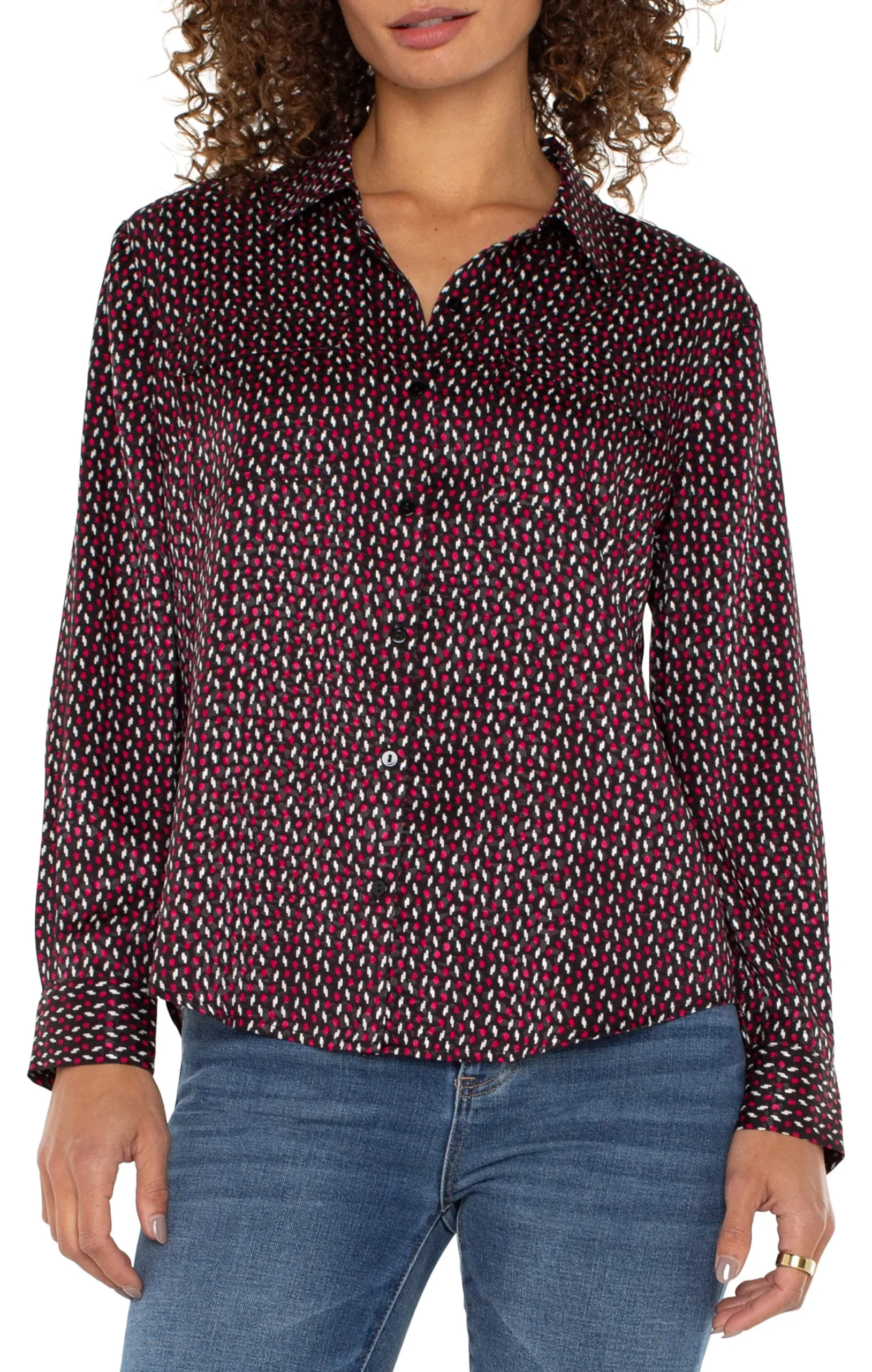 Tops-Liverpool Los Angeles FLAP POCKET BUTTON UP WOVEN BLOUSE Starrubydot