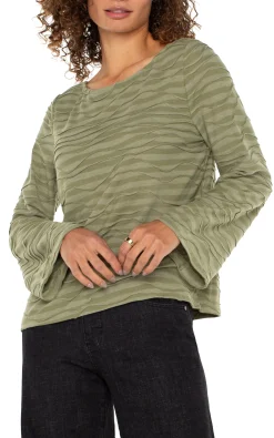 Tees-Liverpool Los Angeles FLARED SLEEVE BOAT NECK KNIT TOP Spanisholivestripe
