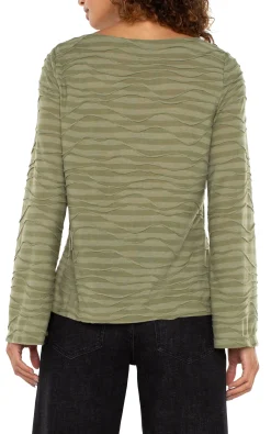 Tees-Liverpool Los Angeles FLARED SLEEVE BOAT NECK KNIT TOP Spanisholivestripe