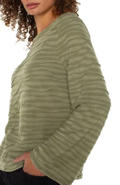 Tees-Liverpool Los Angeles FLARED SLEEVE BOAT NECK KNIT TOP Spanisholivestripe