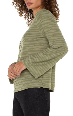 Tees-Liverpool Los Angeles FLARED SLEEVE BOAT NECK KNIT TOP Spanisholivestripe