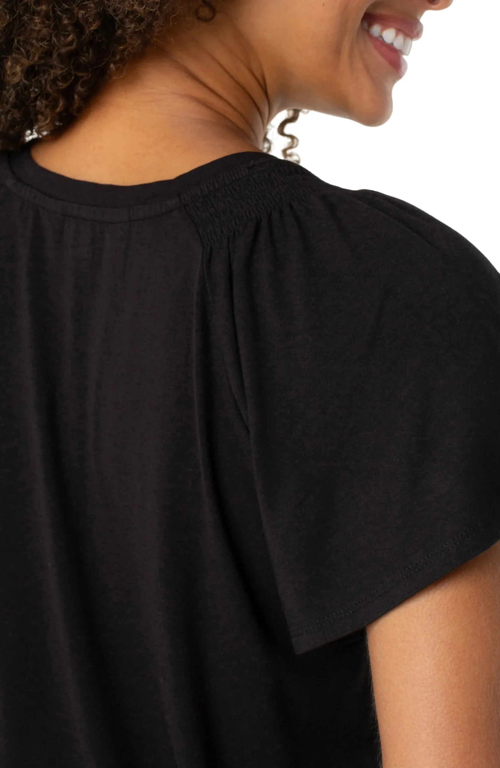 Tees-Liverpool Los Angeles FLUTTER SLEEVE KNIT TOP Black