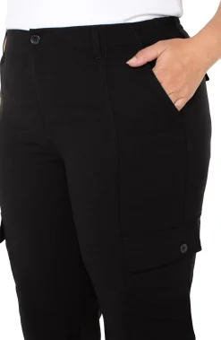Pants-Liverpool Los Angeles HI-RISE CARGO CROP STRAIGHT Black