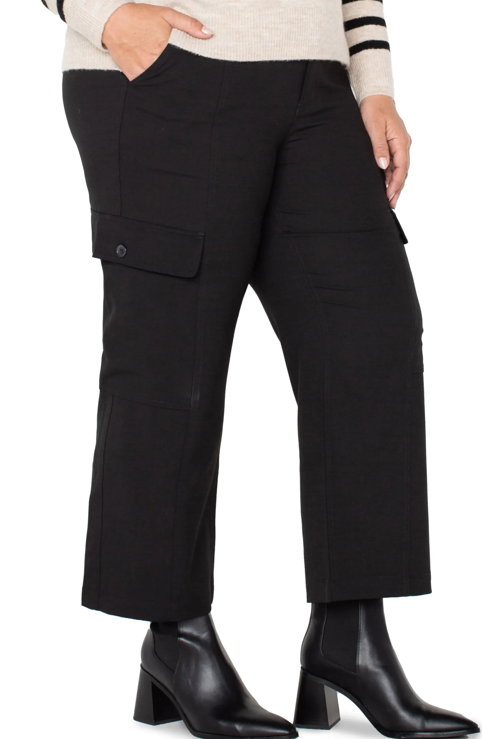 Pants-Liverpool Los Angeles HI-RISE CARGO CROP STRAIGHT Black