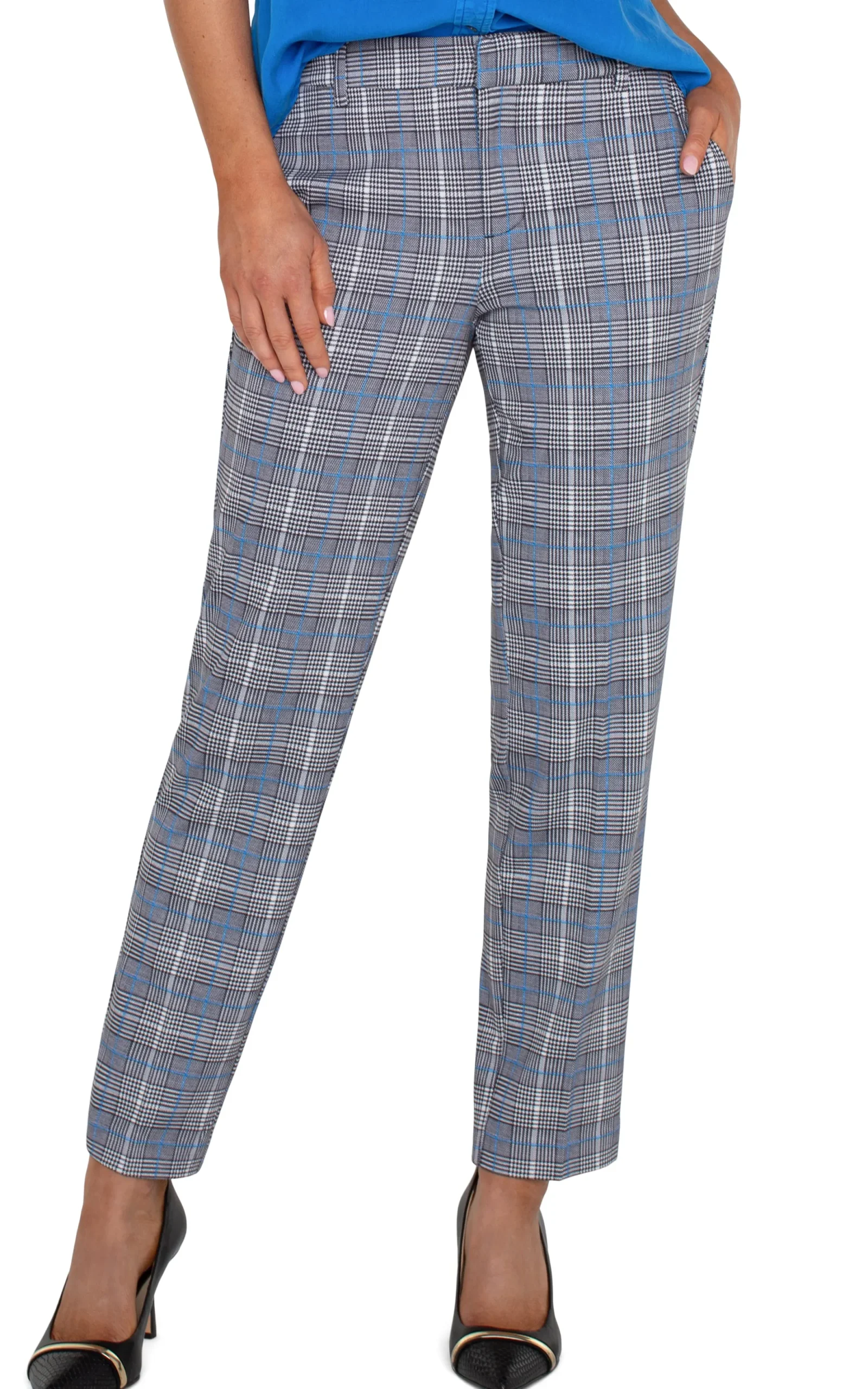 Pants|Trousers-Liverpool Los Angeles KELSEY KNIT TROUSER Bluetopazplaid