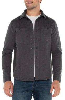 Shirts-Liverpool Los Angeles KNIT BUTTON UP LONG SLEEVE SHIRT Blackgreymulti