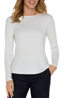 Tees-Liverpool Los Angeles LONG SLEEVE BOAT NECK KNIT TOP Snow
