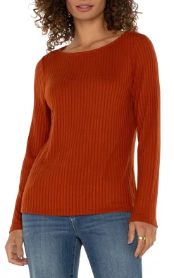 Tees-Liverpool Los Angeles LONG SLEEVE BOAT NECK KNIT TOP Cedar