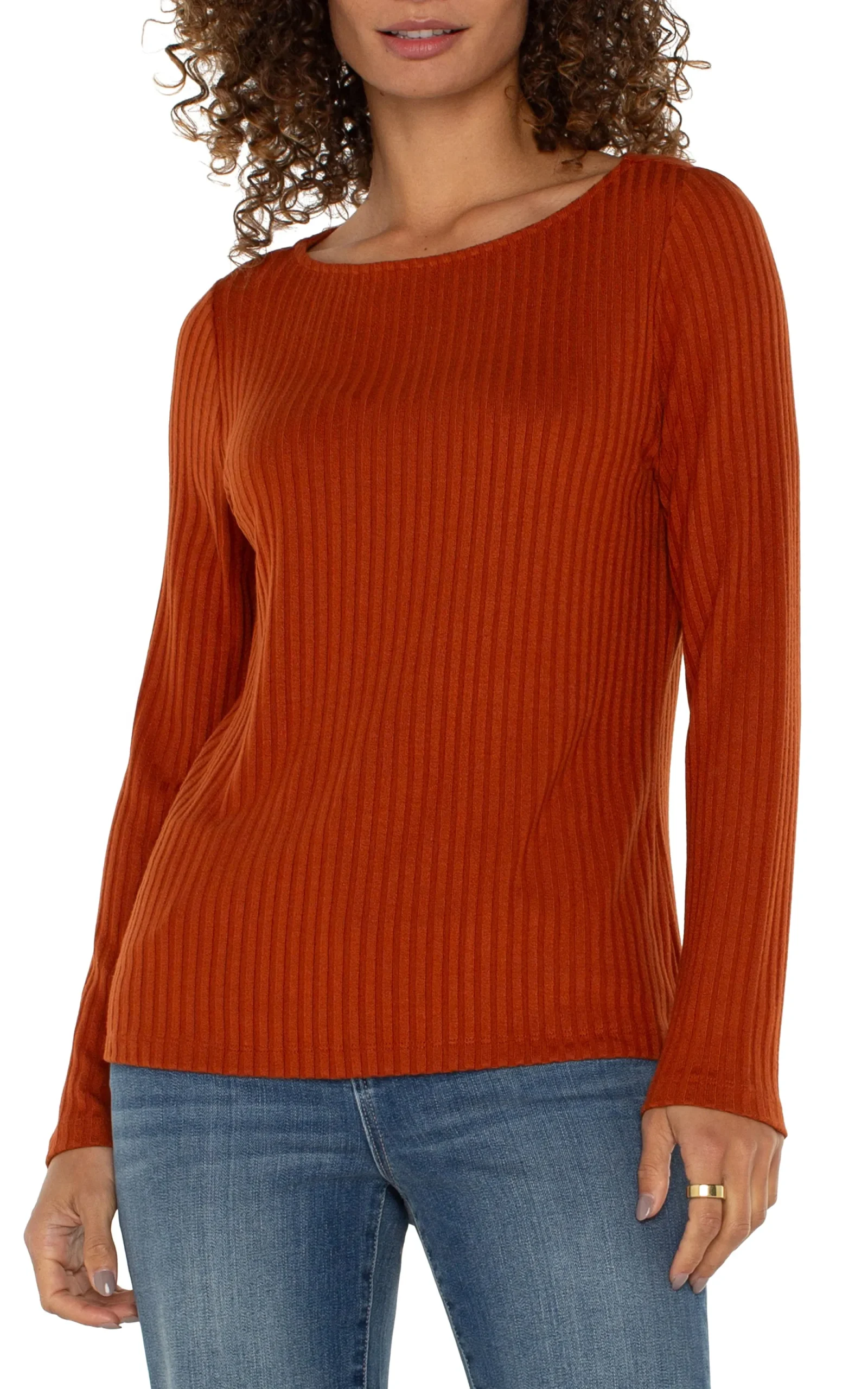 Tees-Liverpool Los Angeles LONG SLEEVE BOAT NECK KNIT TOP Cedar