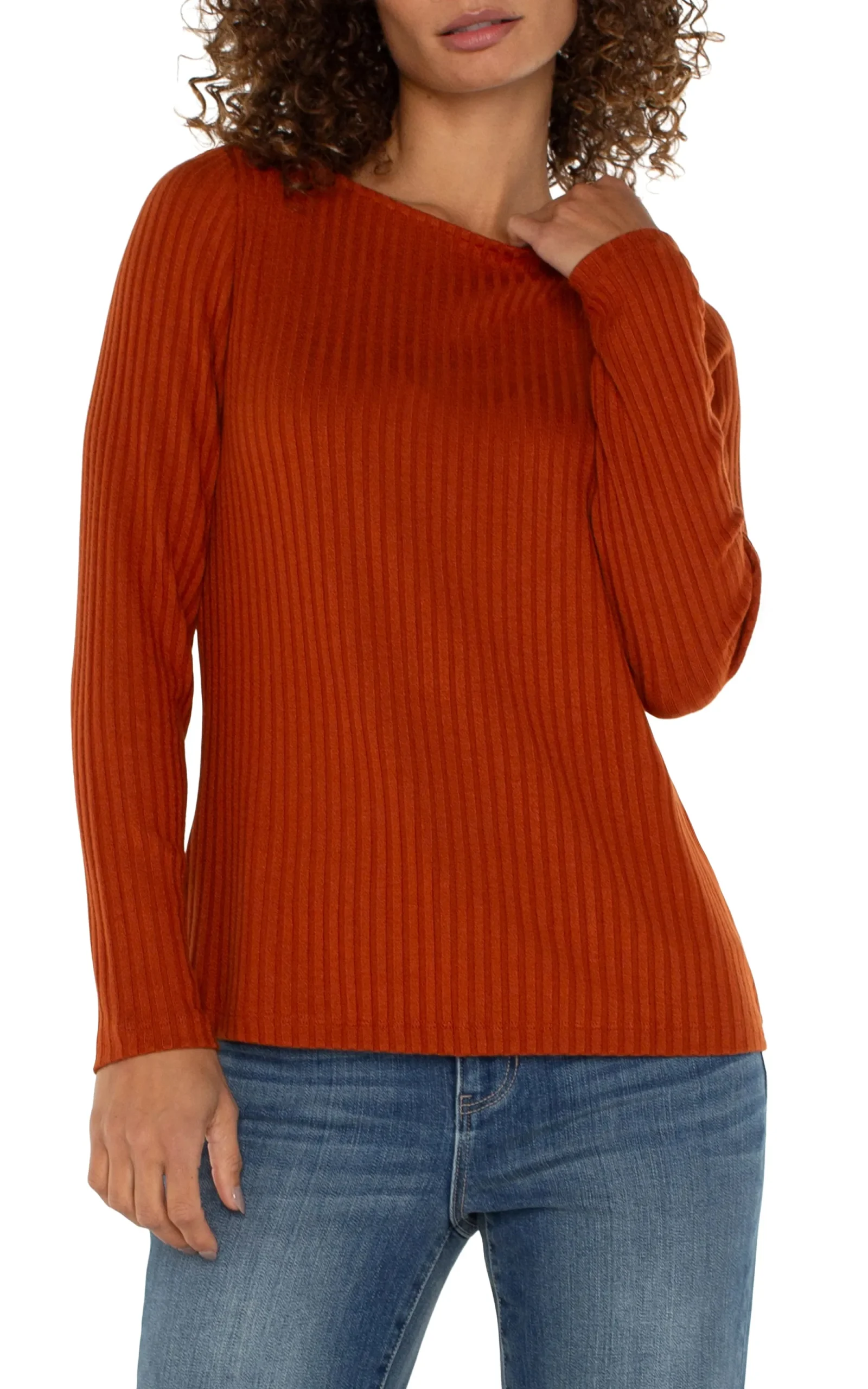 Tees-Liverpool Los Angeles LONG SLEEVE BOAT NECK KNIT TOP Cedar
