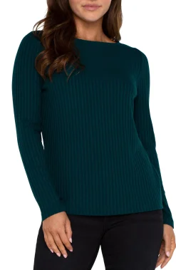 Tees-Liverpool Los Angeles LONG SLEEVE BOAT NECK KNIT TOP Darkforest