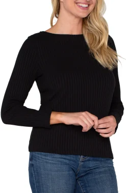 Tees-Liverpool Los Angeles LONG SLEEVE BOAT NECK KNIT TOP Black