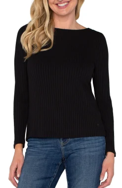 Tees-Liverpool Los Angeles LONG SLEEVE BOAT NECK KNIT TOP Black