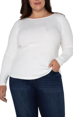 Tops-Liverpool Los Angeles LONG SLEEVE BOAT NECK KNIT TOP Snow