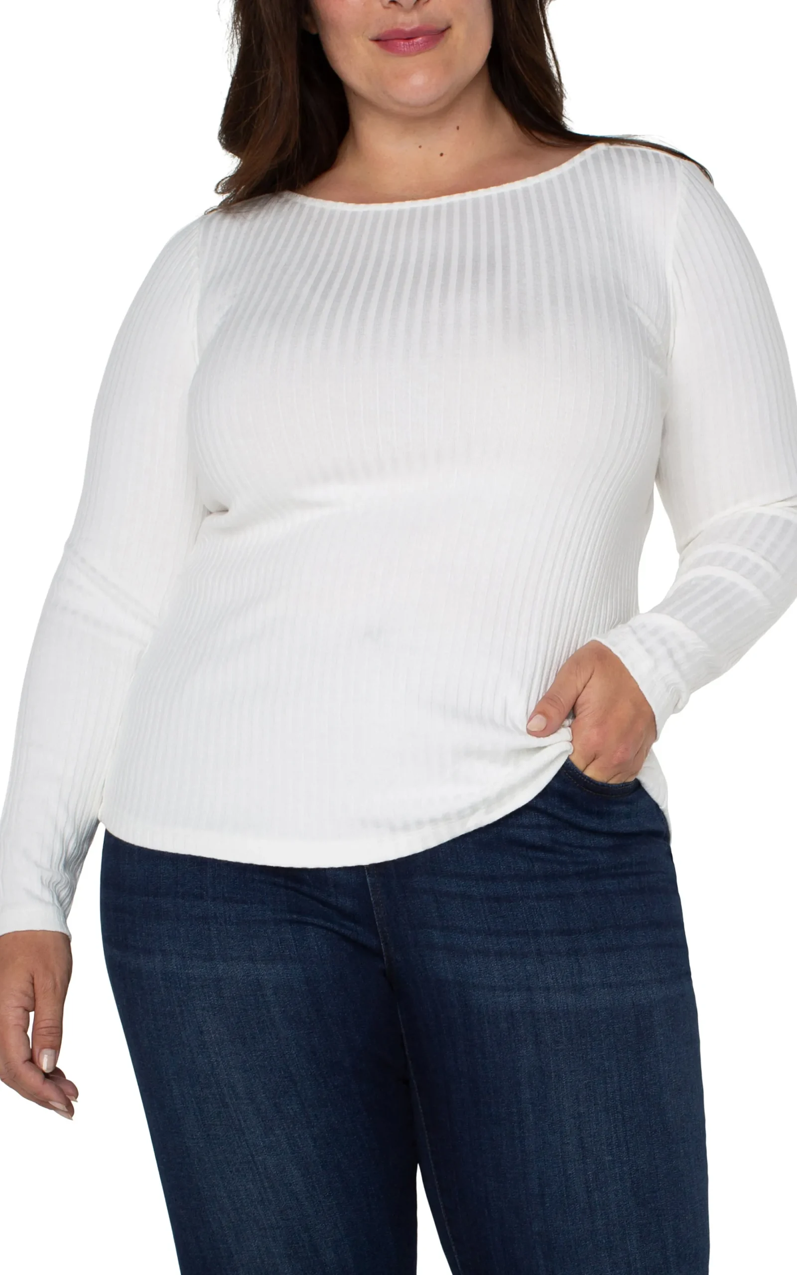 Tops-Liverpool Los Angeles LONG SLEEVE BOAT NECK KNIT TOP Snow
