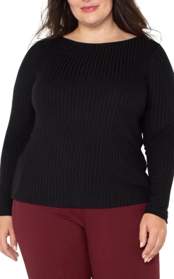 Tops-Liverpool Los Angeles LONG SLEEVE BOAT NECK KNIT TOP Black